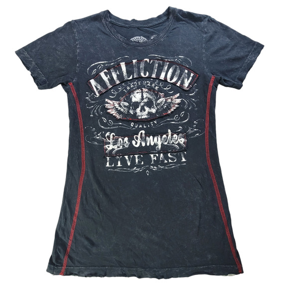 Affliction Studded Cross T Shirt Women's Size L - Picture 1 of 9